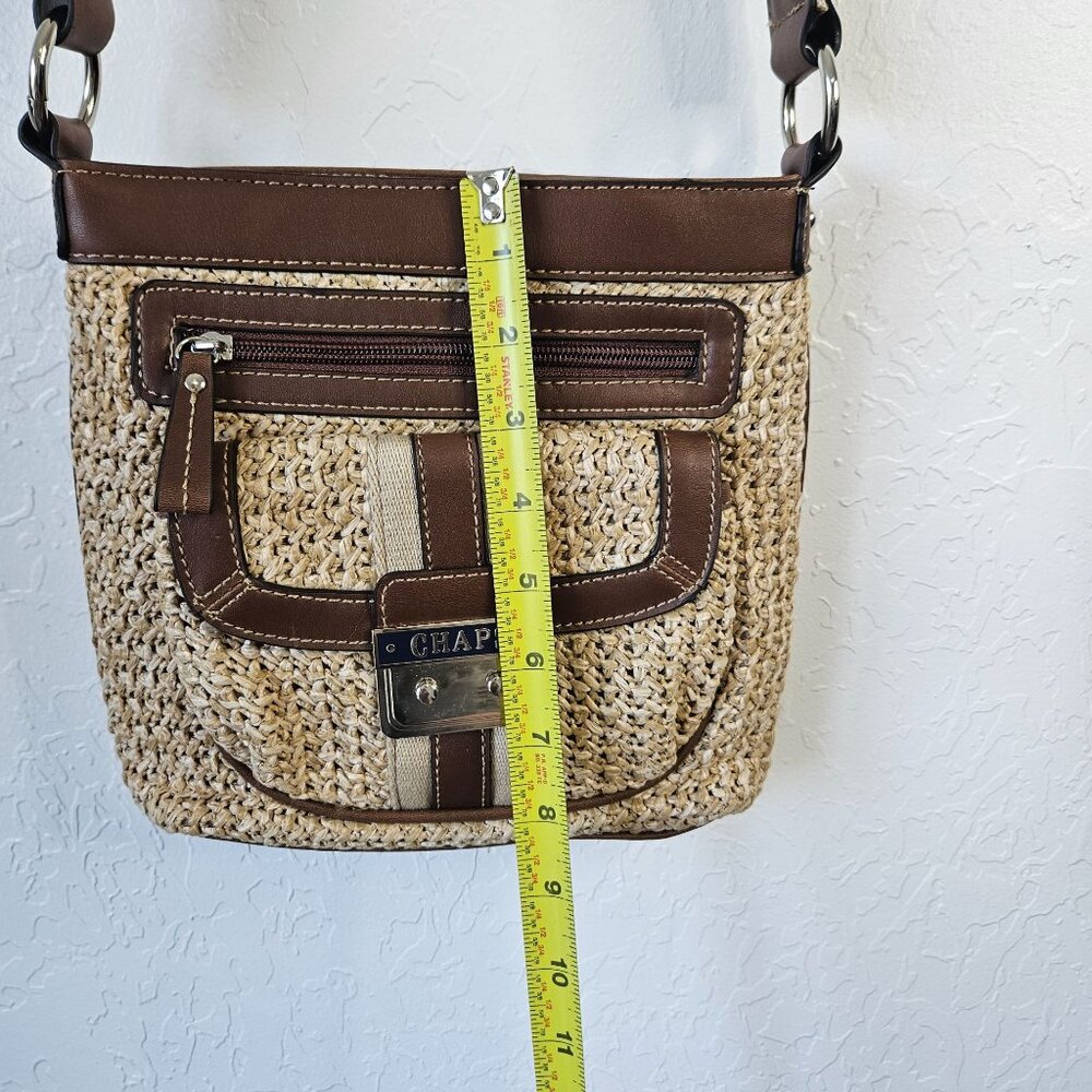 Chaps Straw & Faux Leather Crossbody Bag satchel purse Boho Cottage core Hippie - Picture 10 of 16